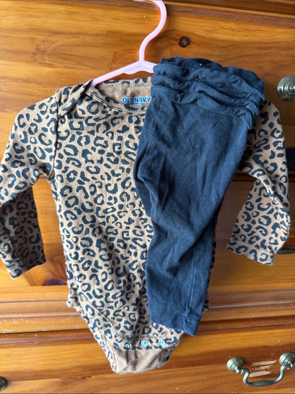 Old Navy Leopard Print Long-Sleeve Bodysuit with Black Leggings